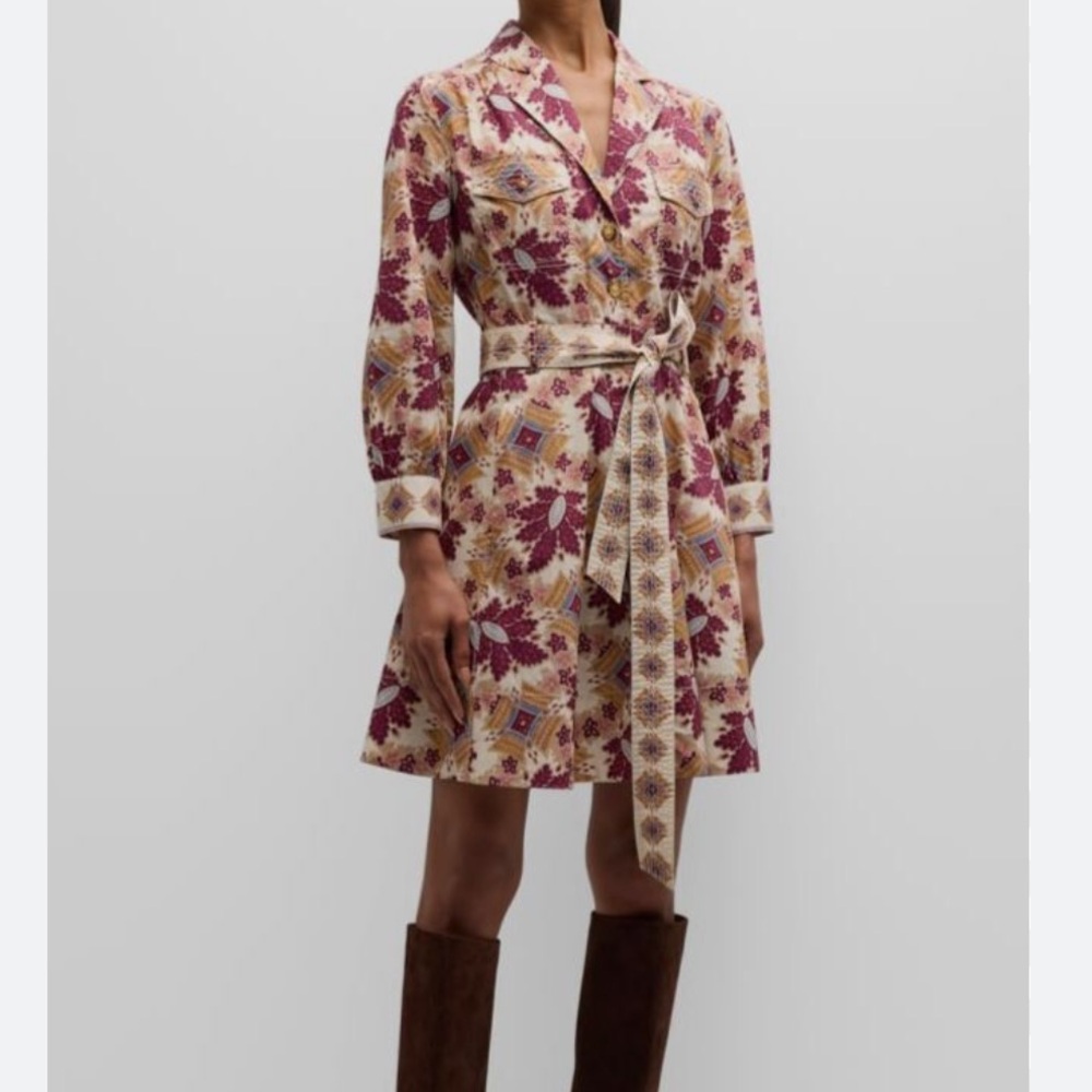 Cara Cara Beige Leona Belted Floral Cotton Poplin Mini Dress